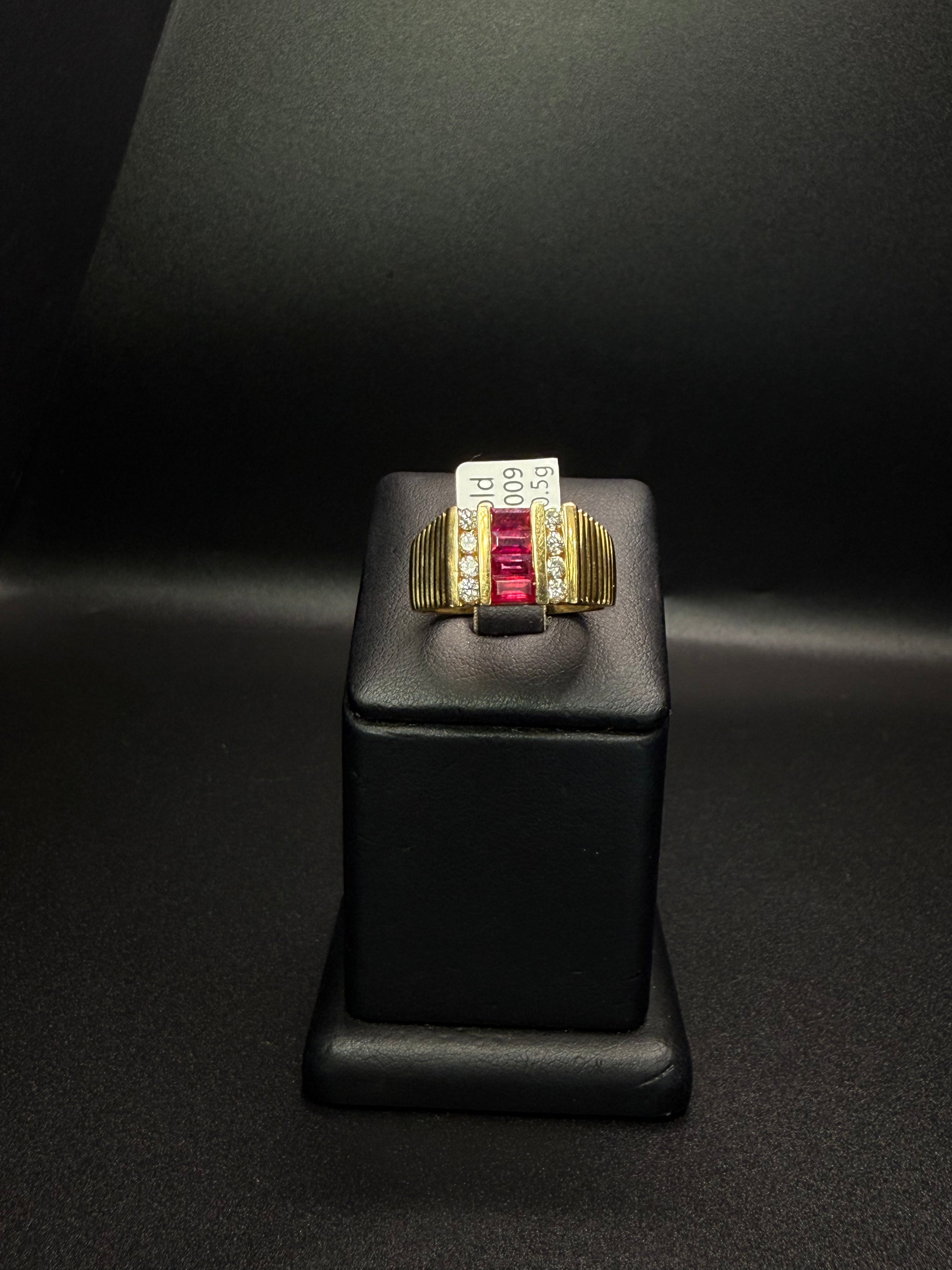 Men's Ring Diamond and Ruby 14KT