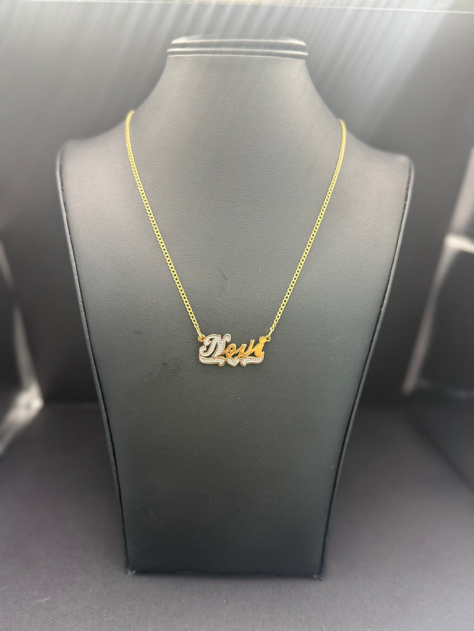Single Plate Name Necklace With Cuban Chain