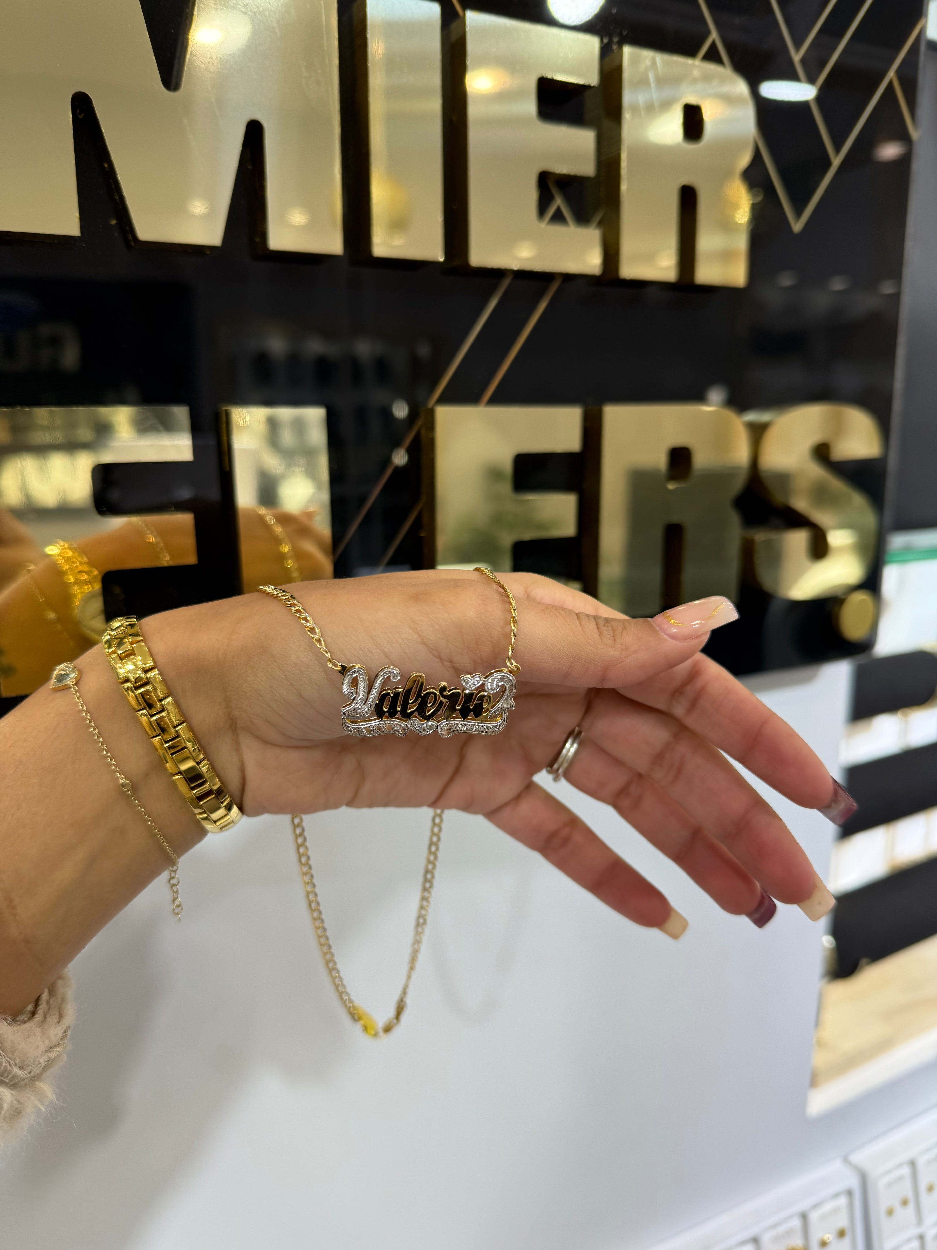 14kt Chain and  Double Name Plate MELISSA