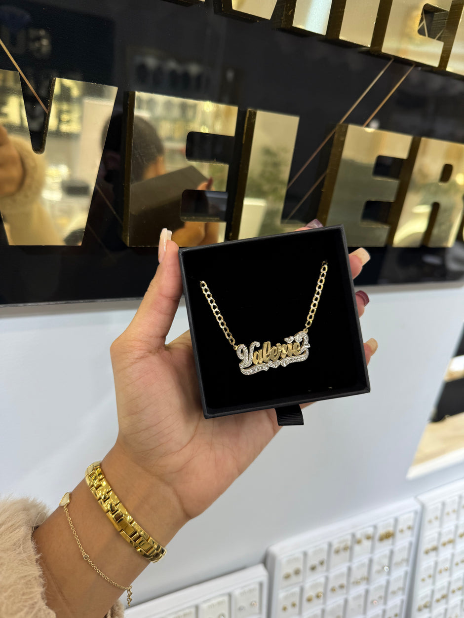 14kt Chain and  Double Name Plate MELISSA
