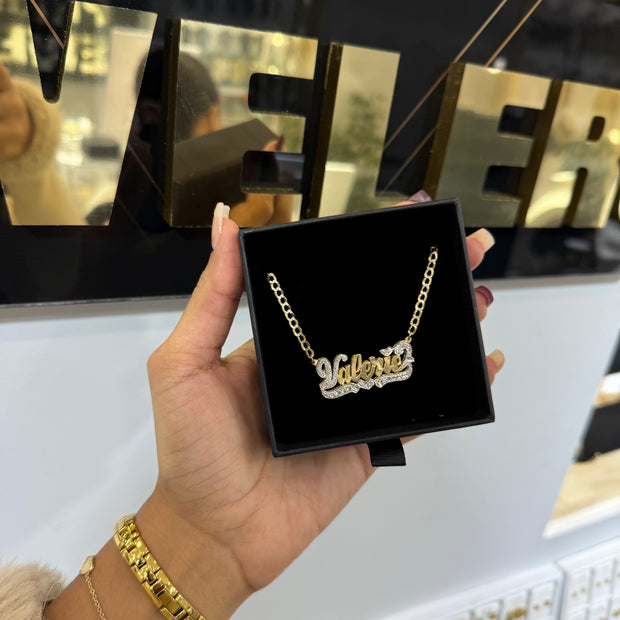 14kt Chain and  Double Name Plate MELISSA