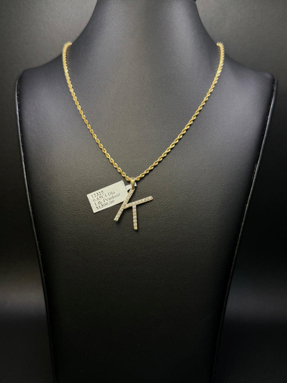Rope Chain with Letter 'K' Diamond