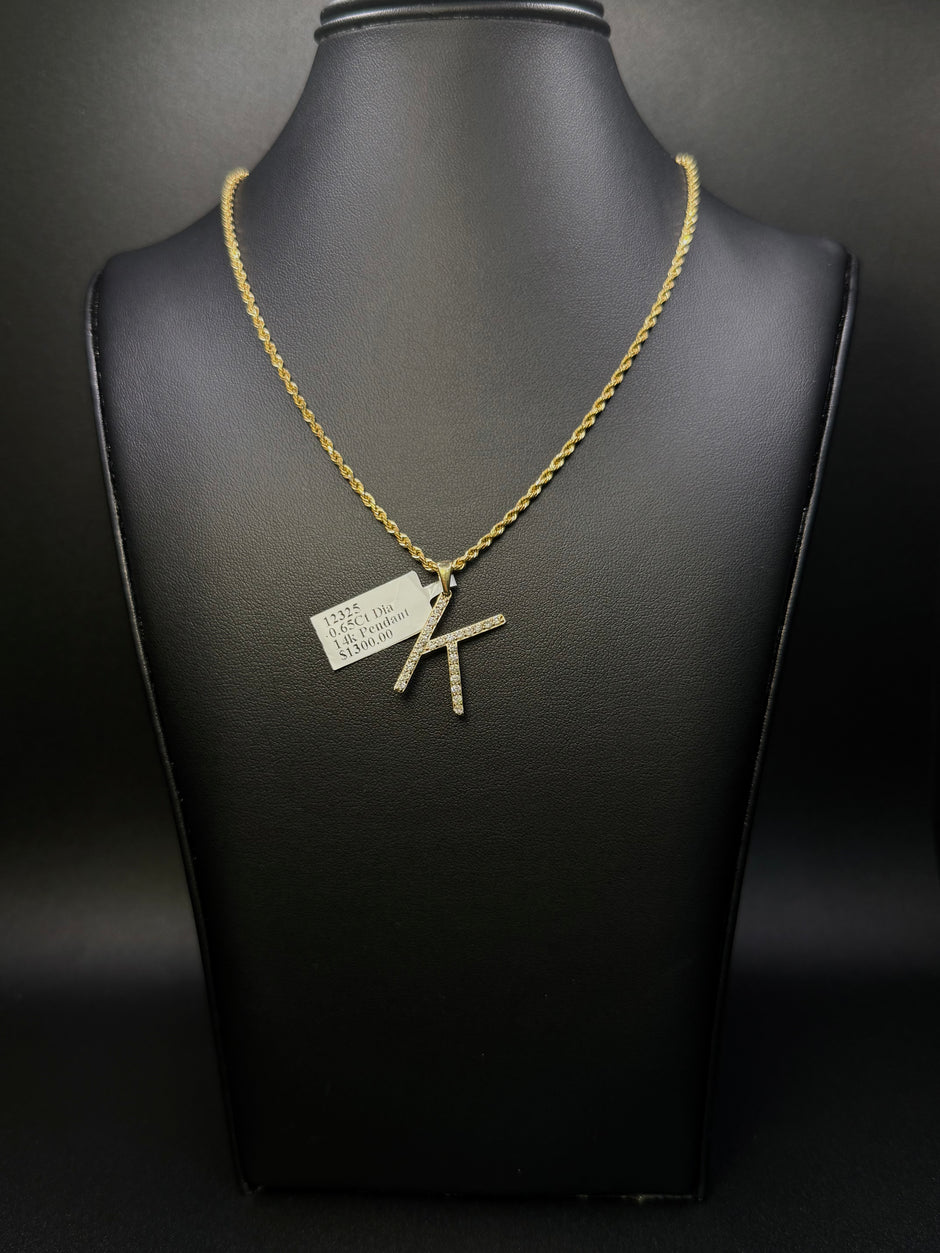 Rope Chain with Letter 'K' Diamond