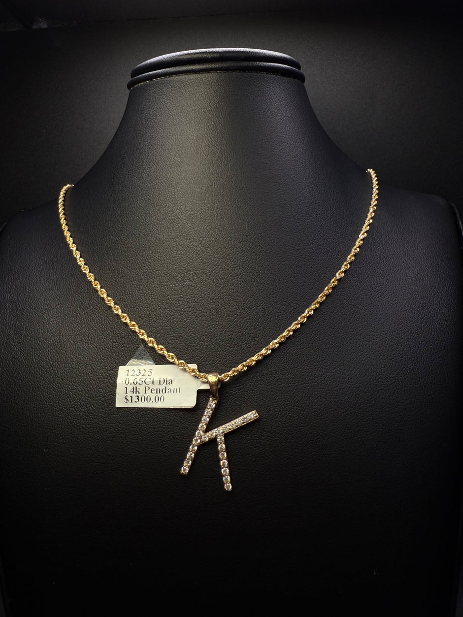 Rope Chain with Letter 'K' Diamond