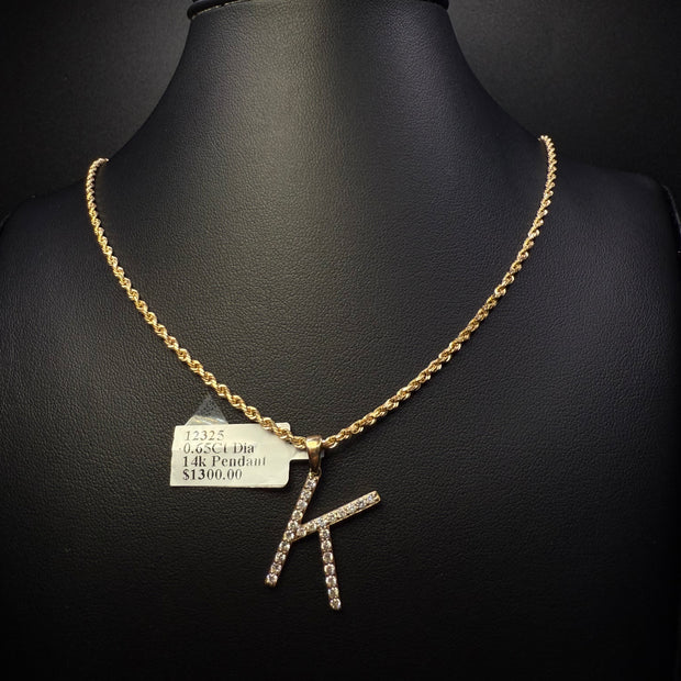 Rope Chain with Letter 'K' Diamond