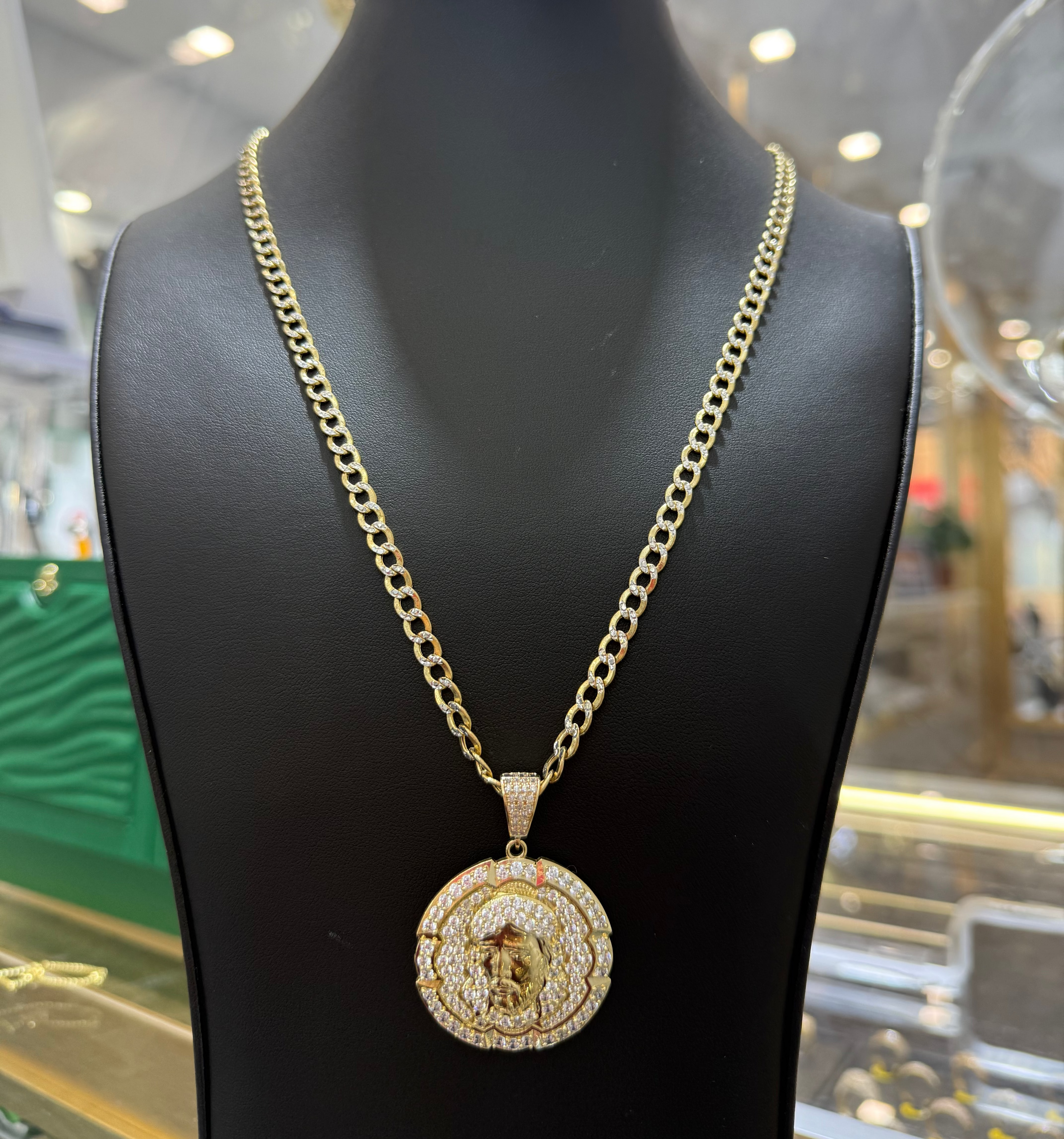 Yellow Gold Jesus Face Pendant with Chain