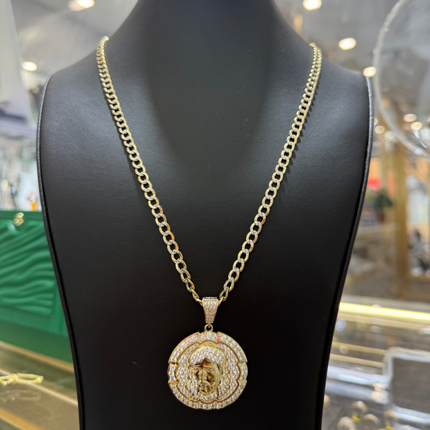 Yellow Gold Jesus Face Pendant with Chain