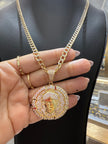 Yellow Gold Jesus Face Pendant with Chain