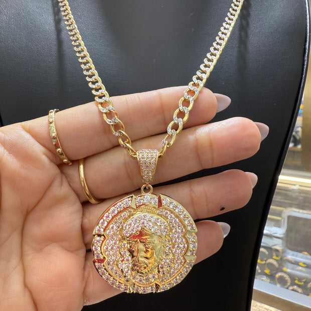 Yellow Gold Jesus Face Pendant with Chain