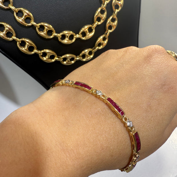 Gold Bracelet with Rubies and Diamond