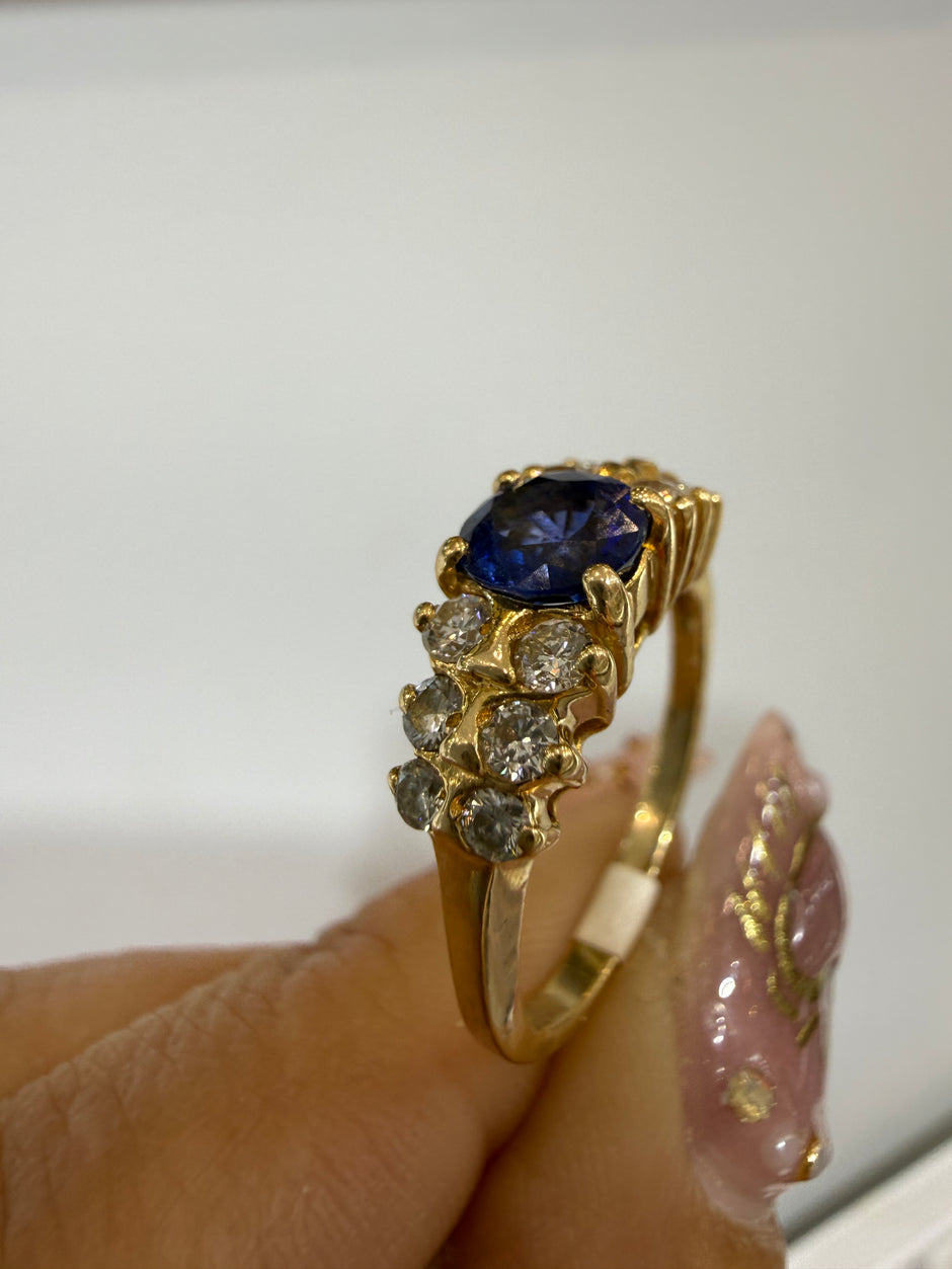 14KT  Diamonds Ring and Natural Sapphire